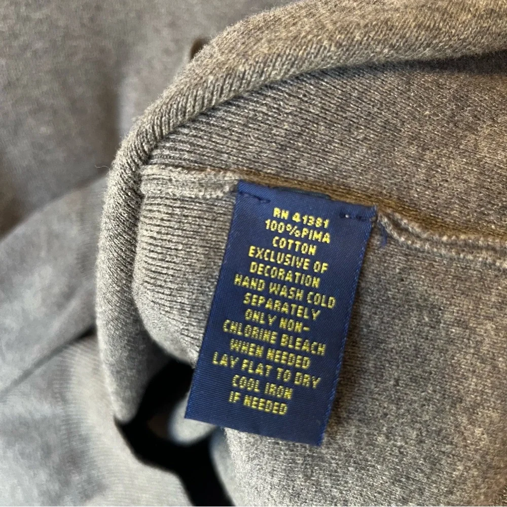 Polo Ralph Lauren jumper Sweater Large Gray V-neck Pima cotton Logo Mens FLAW - Picture 6 of 8